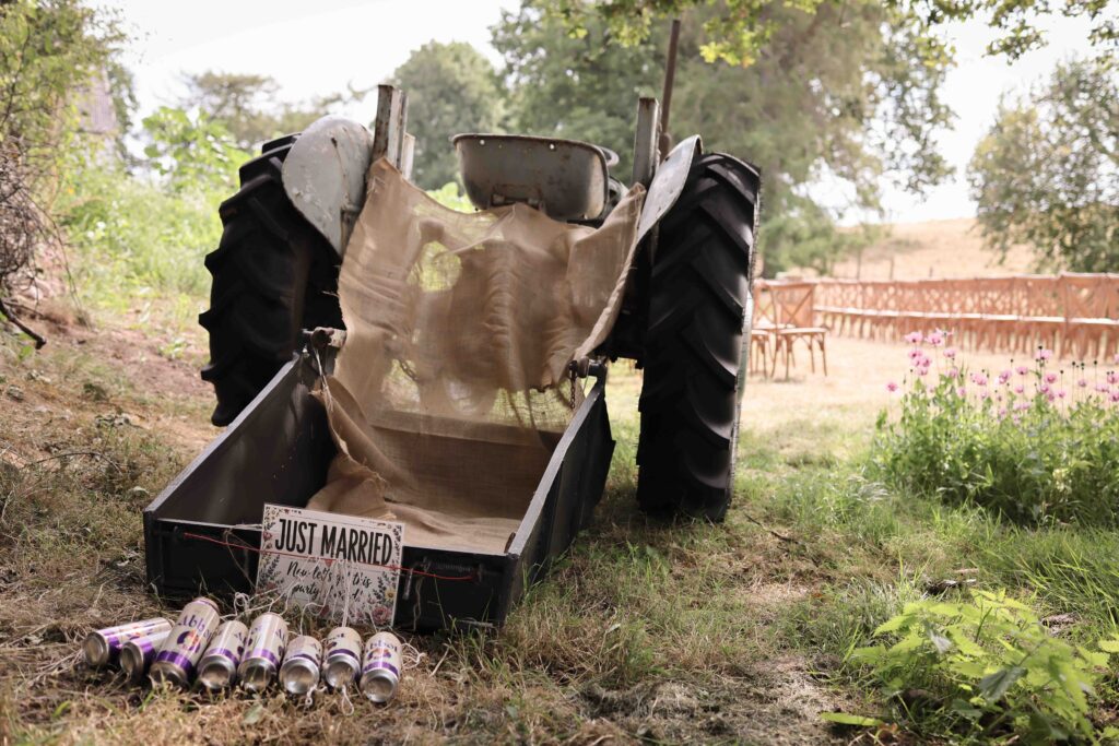 Tractor decorated as wedding car