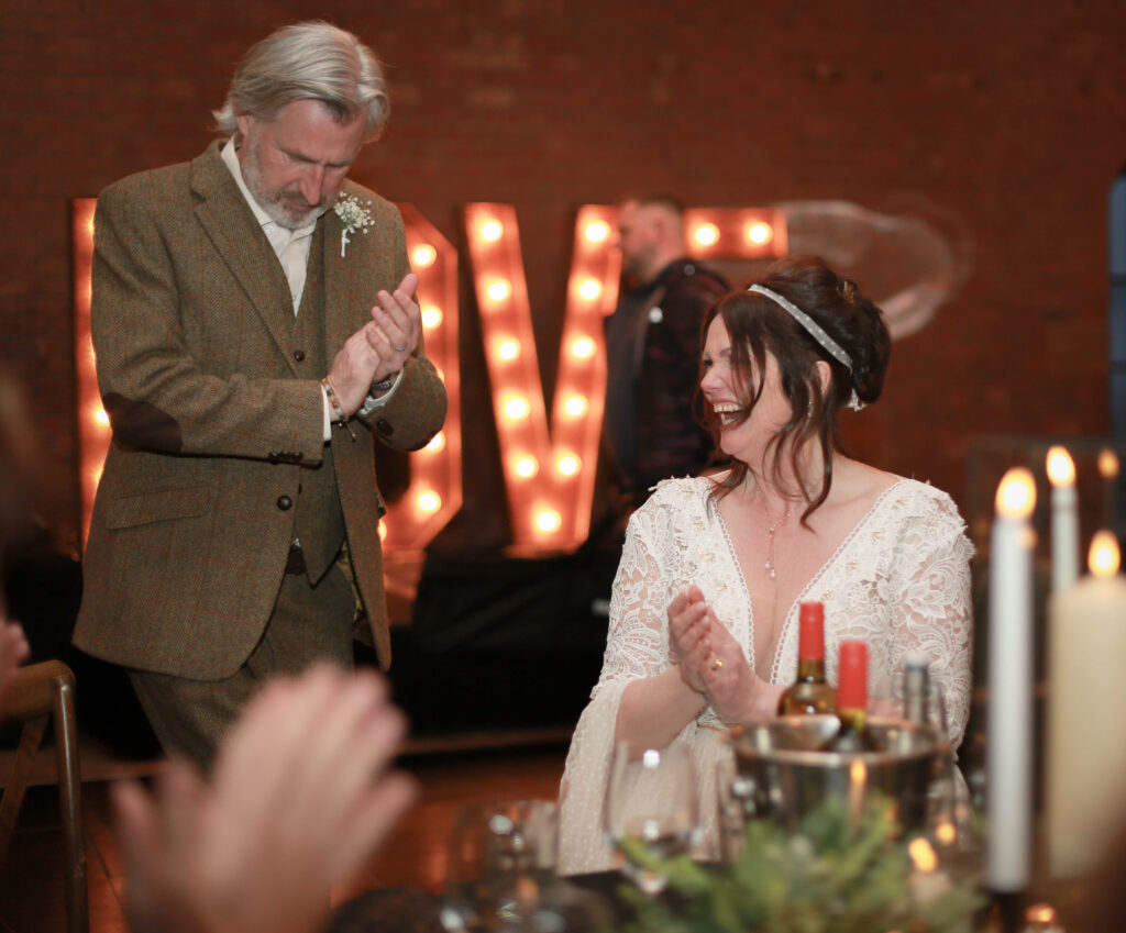 Bridal couple celebrating at Titanic Hotel Liverpool